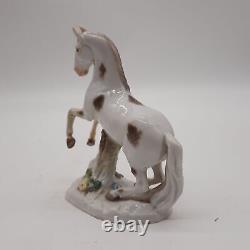 Antique Meissen porcelain horse rearing up brown and white