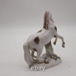 Antique Meissen porcelain horse rearing up brown and white