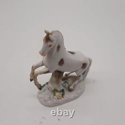 Antique Meissen porcelain horse rearing up brown and white