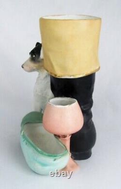 Antique Painted Bisque Jack Russell Terrier Horse Riding Jockey Attire Figurine