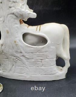 Antique Pair German Grafental Bisque Porcelain Figurine Vase Horse People 6.5