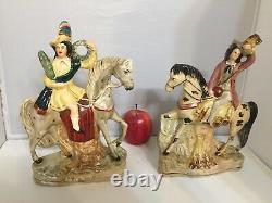 Antique Pair Of Staffordshire Horsemen Porcelain PEACE & HARVEST Figurines 12