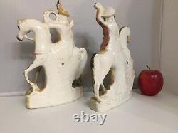 Antique Pair Of Staffordshire Horsemen Porcelain PEACE & HARVEST Figurines 12