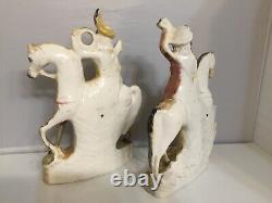 Antique Pair Of Staffordshire Horsemen Porcelain PEACE & HARVEST Figurines 12