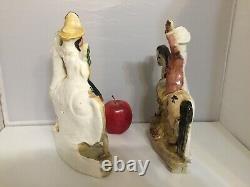 Antique Pair Of Staffordshire Horsemen Porcelain PEACE & HARVEST Figurines 12