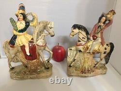 Antique Pair Of Staffordshire Horsemen Porcelain PEACE & HARVEST Figurines 12