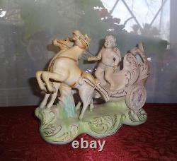 Antique Porcelain Bisque Cherub Horse Carriage Figurine Planter Candy Dish Vase