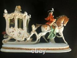 Antique Porcelain Carriage Coach Horse Lady Dresden Figurine