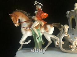 Antique Porcelain Carriage Coach Horse Lady Dresden Figurine