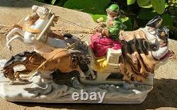 Antique Porcelain Figurine Horse Drawn Sleigh Large Grouping Fantastic