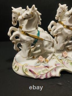 Antique Porcelain Horse Drown Carriage Large 12 Figurine