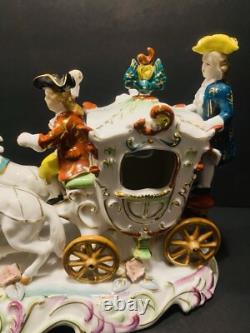 Antique Porcelain Horse Drown Carriage Large 12 Figurine