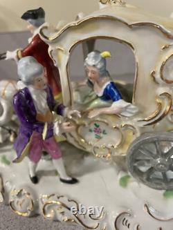 Antique Porcelain Lady in Carriage Figure Horses Signed Detailed EUC Victorian