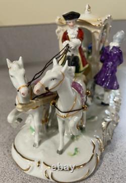 Antique Porcelain Lady in Carriage Figure Horses Signed Detailed EUC Victorian