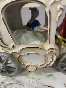 Antique Porcelain Lady in Carriage Figure Horses Signed Detailed EUC Victorian