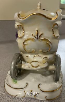 Antique Porcelain Lady in Carriage Figure Horses Signed Detailed EUC Victorian