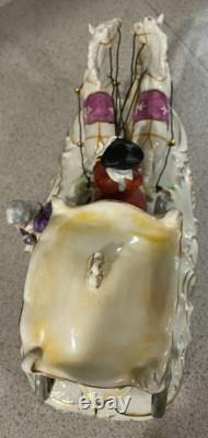 Antique Porcelain Lady in Carriage Figure Horses Signed Detailed EUC Victorian
