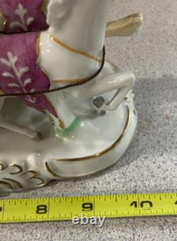 Antique Porcelain Lady in Carriage Figure Horses Signed Detailed EUC Victorian