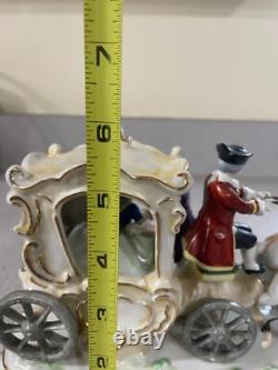 Antique Porcelain Lady in Carriage Figure Horses Signed Detailed EUC Victorian