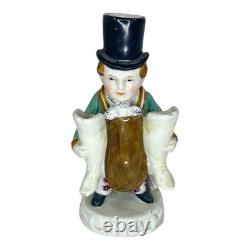 Antique Porcelain Match Holder Horse Rider Dog Figurine Victorian Decor Piece