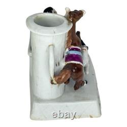 Antique Porcelain Match Holder Horse Rider Dog Figurine Victorian Decor Piece