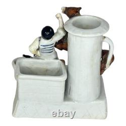 Antique Porcelain Match Holder Horse Rider Dog Figurine Victorian Decor Piece