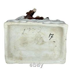 Antique Porcelain Match Holder Horse Rider Dog Figurine Victorian Decor Piece