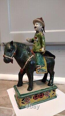 Antique Porcelain Qing Dynasty Sancai China Horse With Soldier Figurine 19th Cen