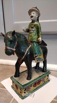 Antique Porcelain Qing Dynasty Sancai China Horse With Soldier Figurine 19th Cen