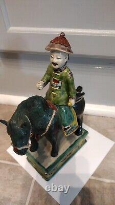 Antique Porcelain Qing Dynasty Sancai China Horse With Soldier Figurine 19th Cen