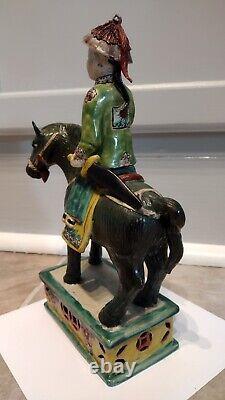 Antique Porcelain Qing Dynasty Sancai China Horse With Soldier Figurine 19th Cen