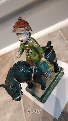 Antique Porcelain Qing Dynasty Sancai China Horse With Soldier Figurine 19th Cen