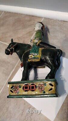 Antique Porcelain Qing Dynasty Sancai China Horse With Soldier Figurine 19th Cen