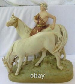 Antique Royal Dux Large Horses & Rider Porcelain Figurine Sculpture #2072 -as Is