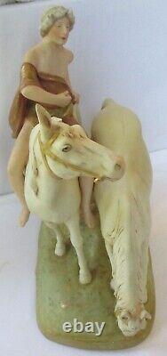 Antique Royal Dux Large Horses & Rider Porcelain Figurine Sculpture #2072 -as Is