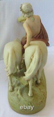 Antique Royal Dux Large Horses & Rider Porcelain Figurine Sculpture #2072 -as Is