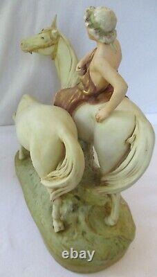 Antique Royal Dux Large Horses & Rider Porcelain Figurine Sculpture #2072 -as Is