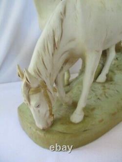 Antique Royal Dux Large Horses & Rider Porcelain Figurine Sculpture #2072 -as Is