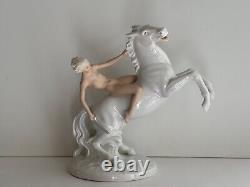 Antique Schaubach Kunst Germany Porcelain Nude Woman On White Horse, Figurine
