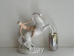 Antique Schaubach Kunst Germany Porcelain Nude Woman On White Horse, Figurine