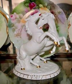 Antique Schaubach Kunst Wallendorf Germany Fighting Stallions Porcelain Figurine