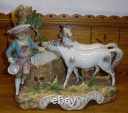 Antique / Vintage German Porcelain Horse Figural Grouping Planter 10 5/8 Tall