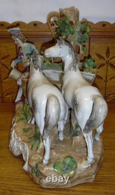 Antique / Vintage German Porcelain Horse Figural Grouping Planter 10 5/8 Tall