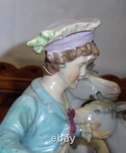 Antique / Vintage German Porcelain Horse Figural Grouping Planter 10 5/8 Tall