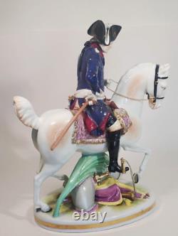 Antique Volkstedt German Dresden Porcelain Frederick the Great on Horse Figurine