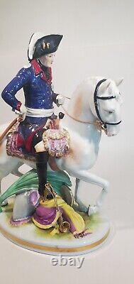 Antique Volkstedt German Dresden Porcelain Frederick the Great on Horse Figurine