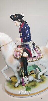 Antique Volkstedt German Dresden Porcelain Frederick the Great on Horse Figurine