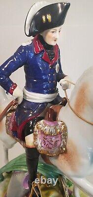 Antique Volkstedt German Dresden Porcelain Frederick the Great on Horse Figurine