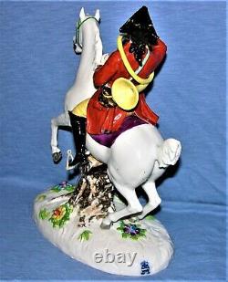 Antique Volkstedt Porcelain Figure of a Soldier on Horse with French Horn