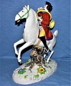 Antique Volkstedt Porcelain Figure of a Soldier on Horse with French Horn